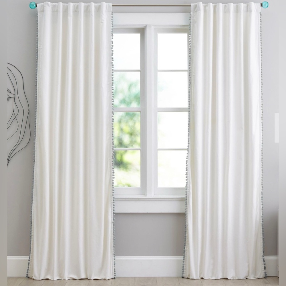 Pottery Barn Teen Pom Pom Blackout Curtains SET 44x84”